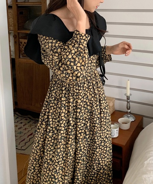 Dita Muaj.（ディータムアージュ）の「2wayレトロ小花柄ワンピース(オフショルダー)（ワンピース・レディース・ブラック/グリーン・FREE）」の3枚目の写真