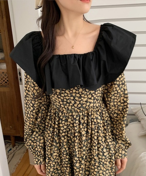 Dita Muaj.（ディータムアージュ）の「2wayレトロ小花柄ワンピース(オフショルダー)（ワンピース・レディース・ブラック/グリーン・FREE）」の11枚目の写真