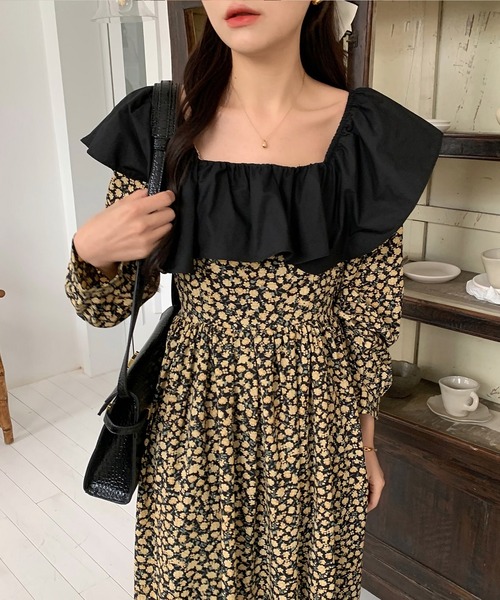 Dita Muaj.（ディータムアージュ）の「2wayレトロ小花柄ワンピース(オフショルダー)（ワンピース・レディース・ブラック/グリーン・FREE）」の19枚目の写真