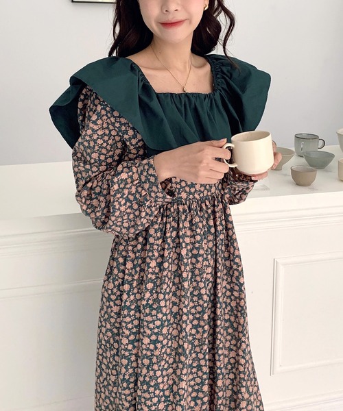 Dita Muaj.（ディータムアージュ）の「2wayレトロ小花柄ワンピース(オフショルダー)（ワンピース・レディース・ブラック/グリーン・FREE）」の15枚目の写真