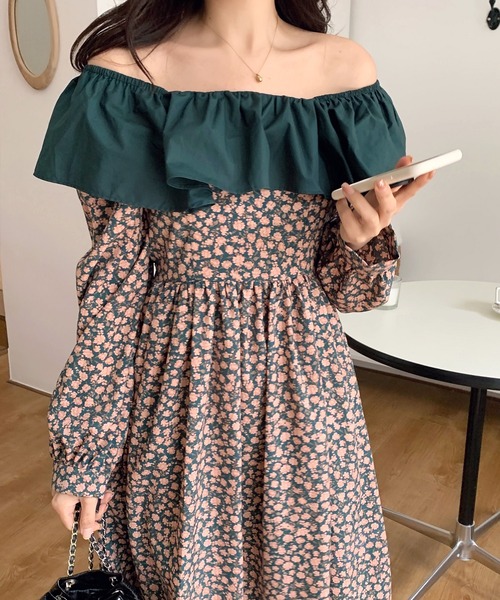 Dita Muaj.（ディータムアージュ）の「2wayレトロ小花柄ワンピース(オフショルダー)（ワンピース・レディース・ブラック/グリーン・FREE）」の20枚目の写真