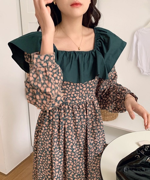 Dita Muaj.（ディータムアージュ）の「2wayレトロ小花柄ワンピース(オフショルダー)（ワンピース・レディース・ブラック/グリーン・FREE）」の16枚目の写真