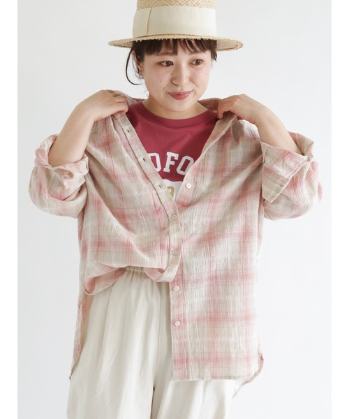 Samansa Mos2（サマンサ モスモス）の「シャーリングローンブラウス（シャツ/ブラウス・レディース・ブラック/カーキ/ピンク/オレンジ/グリーン・ﾌﾘ-）」の4枚目の写真