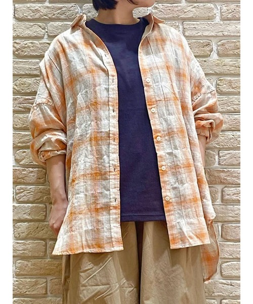 Samansa Mos2（サマンサ モスモス）の「シャーリングローンブラウス（シャツ/ブラウス・レディース・ブラック/カーキ/ピンク/オレンジ/グリーン・ﾌﾘ-）」の5枚目の写真