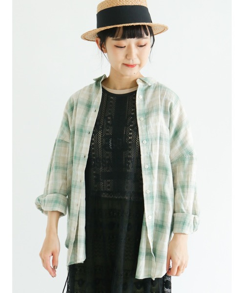 Samansa Mos2（サマンサ モスモス）の「シャーリングローンブラウス（シャツ/ブラウス・レディース・ブラック/カーキ/ピンク/オレンジ/グリーン・ﾌﾘ-）」の3枚目の写真