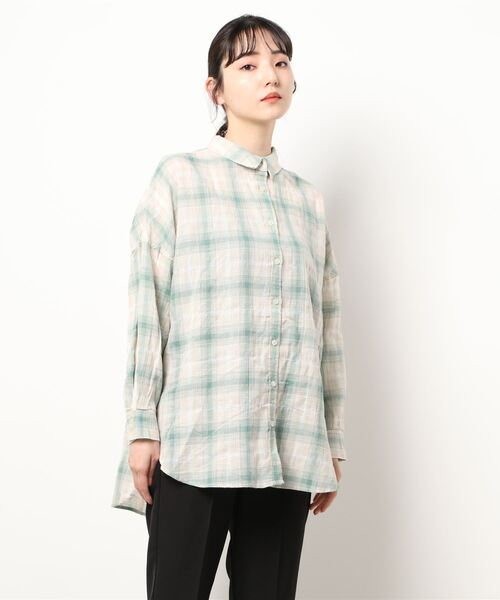 Samansa Mos2（サマンサ モスモス）の「シャーリングローンブラウス（シャツ/ブラウス・レディース・ブラック/カーキ/ピンク/オレンジ/グリーン・ﾌﾘ-）」の8枚目の写真