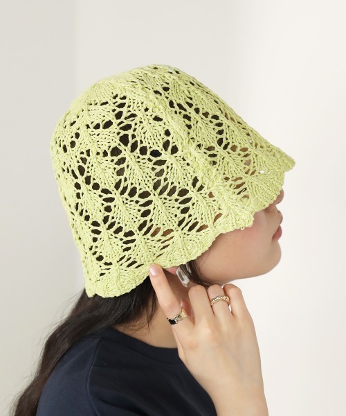 Bab（バブ）の「透かし編みチューリップハット（ハット・レディース・ブラック/ライトグリーン/アイボリー/キャメル・ONESIZE）」の4枚目の写真