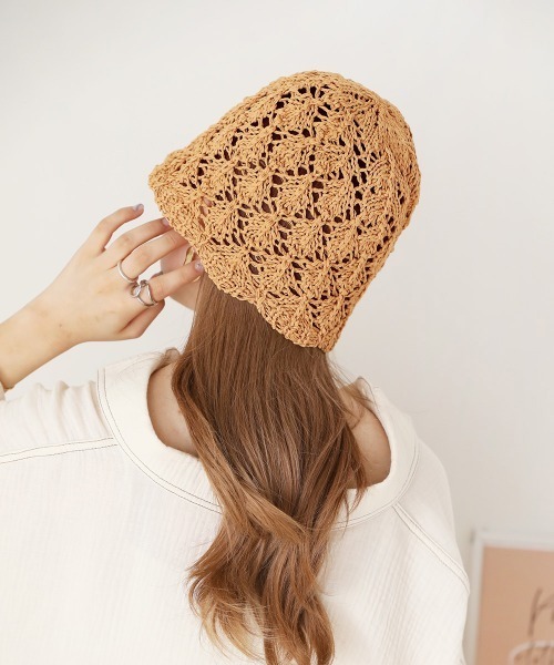 Bab（バブ）の「透かし編みチューリップハット（ハット・レディース・ブラック/ライトグリーン/アイボリー/キャメル・ONESIZE）」の5枚目の写真