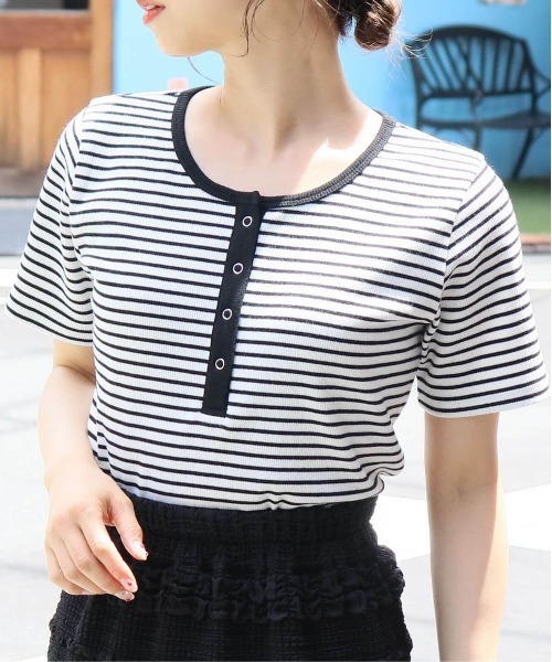 tiptop（ティップトップ）の「【2024SS新色登場】テレコヘンリーネックショートプルオーバー（Tシャツ/カットソー・レディース・ブラック/グレー/オフホワイト/ピンク/ライトグリーン/A/オレンジ/ホワイト系その他・FREE）」の3枚目の写真