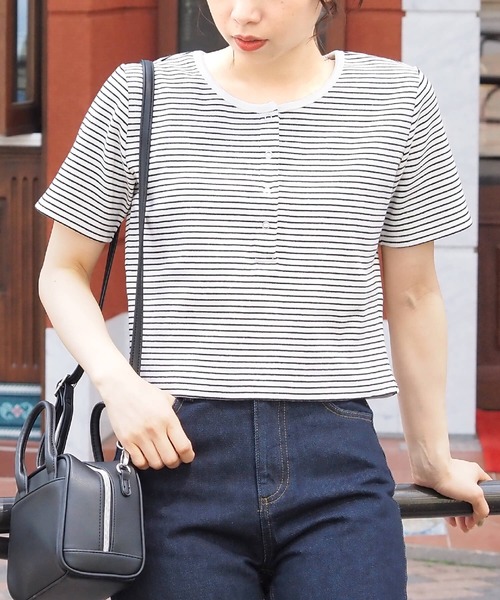 tiptop（ティップトップ）の「【2024SS新色登場】テレコヘンリーネックショートプルオーバー（Tシャツ/カットソー・レディース・ブラック/グレー/オフホワイト/ピンク/ライトグリーン/A/オレンジ/ホワイト系その他・FREE）」の8枚目の写真