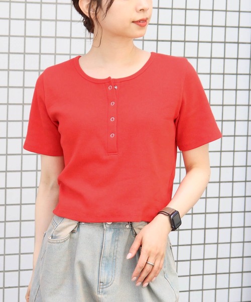 tiptop（ティップトップ）の「【2024SS新色登場】テレコヘンリーネックショートプルオーバー（Tシャツ/カットソー・レディース・ブラック/グレー/オフホワイト/ピンク/ライトグリーン/A/オレンジ/ホワイト系その他・FREE）」の7枚目の写真