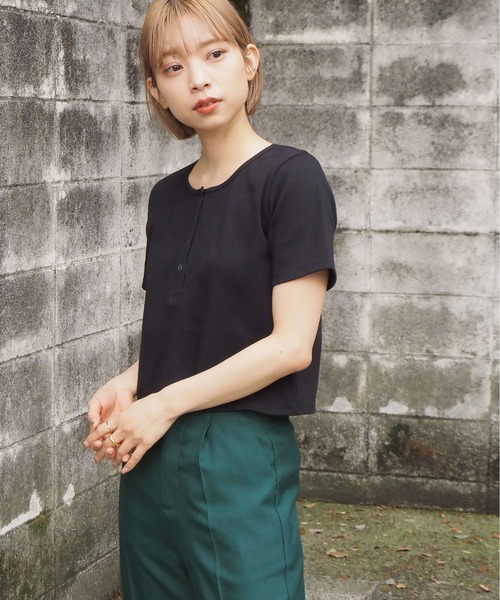 tiptop（ティップトップ）の「【2024SS新色登場】テレコヘンリーネックショートプルオーバー（Tシャツ/カットソー・レディース・ブラック/グレー/オフホワイト/ピンク/ライトグリーン/A/オレンジ/ホワイト系その他・FREE）」の13枚目の写真