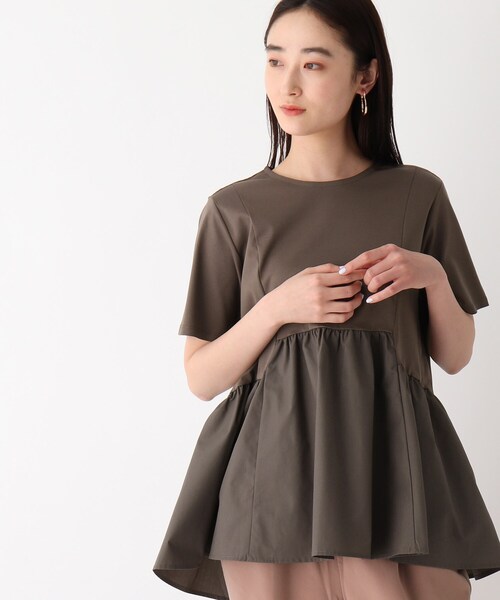 OPAQUE.CLIP（オペークドットクリップ）の「◆シルケットコットン フハクキリカエカットソー【WEB限定サイズ】（Tシャツ/カットソー・レディース・ブラック/ブラウン系その他/ライトグリーン/ホワイト系・38/40/36/42/34）」の3枚目の写真