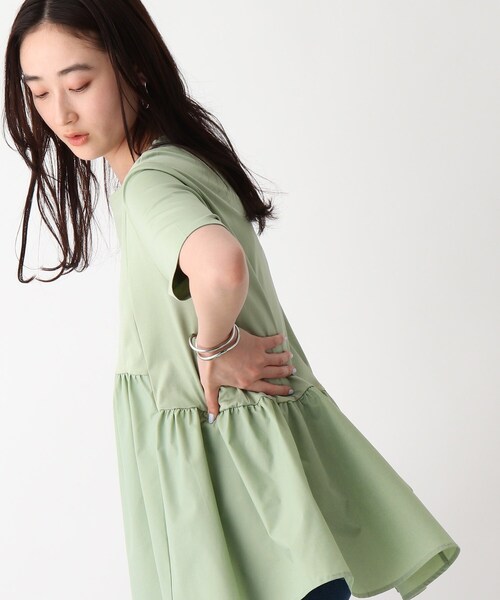 OPAQUE.CLIP（オペークドットクリップ）の「◆シルケットコットン フハクキリカエカットソー【WEB限定サイズ】（Tシャツ/カットソー・レディース・ブラック/ブラウン系その他/ライトグリーン/ホワイト系・38/40/36/42/34）」の4枚目の写真