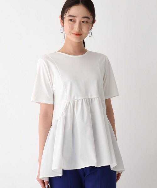 OPAQUE.CLIP（オペークドットクリップ）の「◆シルケットコットン フハクキリカエカットソー【WEB限定サイズ】（Tシャツ/カットソー・レディース・ブラック/ブラウン系その他/ライトグリーン/ホワイト系・38/40/36/42/34）」の5枚目の写真