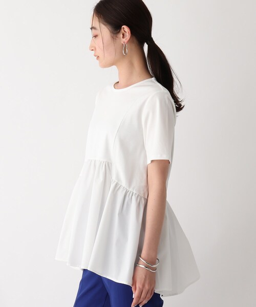 OPAQUE.CLIP（オペークドットクリップ）の「◆シルケットコットン フハクキリカエカットソー【WEB限定サイズ】（Tシャツ/カットソー・レディース・ブラック/ブラウン系その他/ライトグリーン/ホワイト系・38/40/36/42/34）」の6枚目の写真