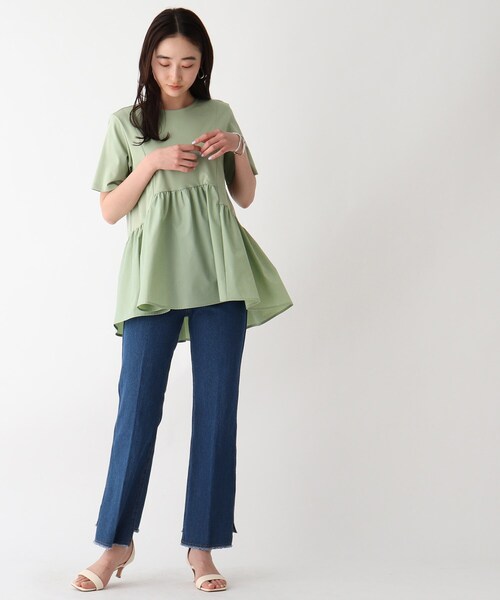 OPAQUE.CLIP（オペークドットクリップ）の「◆シルケットコットン フハクキリカエカットソー【WEB限定サイズ】（Tシャツ/カットソー・レディース・ブラック/ブラウン系その他/ライトグリーン/ホワイト系・38/40/36/42/34）」の16枚目の写真