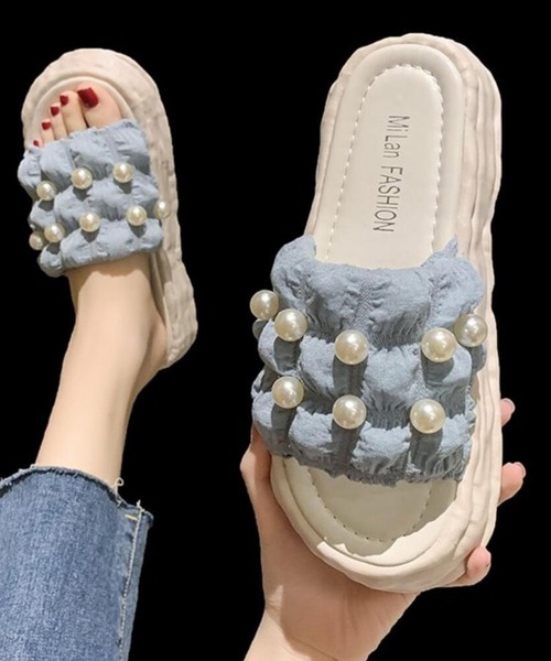 STYLEBLOCK（スタイルブロック）の「パール付き厚底サンダル（サンダル・レディース・オフホワイト/イエロー/ブルー・40/38/39/35/36/37）」の3枚目の写真