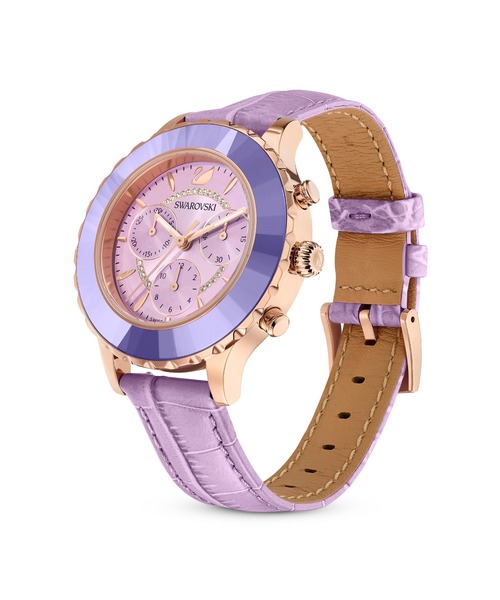SWAROVSKI（スワロフスキー）の「【公式】【スワロフスキー】Octea lux chrono ウォッチ, スイス製, レザーストラップ, パープル, ローズゴールドトーン仕上げ（アナログ腕時計・レディース・パープル・ONE SIZE）」の3枚目の写真