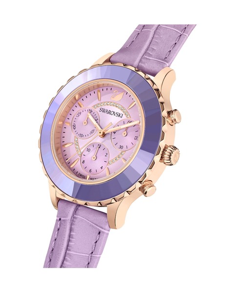 SWAROVSKI（スワロフスキー）の「【公式】【スワロフスキー】Octea lux chrono ウォッチ, スイス製, レザーストラップ, パープル, ローズゴールドトーン仕上げ（アナログ腕時計・レディース・パープル・ONE SIZE）」の5枚目の写真