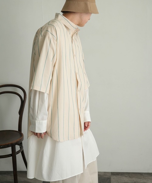 SENSE OF PLACE by URBAN RESEARCH(センスオブプレイスバイアーバンリサーチ)の「ストライプエクストラルーズシャツ(5分袖)(シャツ/ブラウス・メンズ・ホワイト/ネイビー/ライトベージュ・MEDIUM/LARGE)」の3枚目の写真