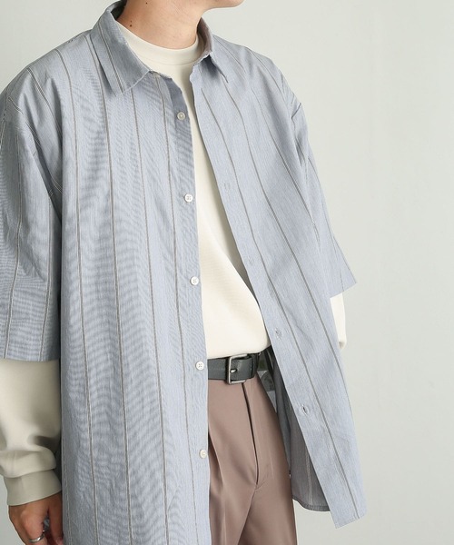 SENSE OF PLACE by URBAN RESEARCH(センスオブプレイスバイアーバンリサーチ)の「ストライプエクストラルーズシャツ(5分袖)(シャツ/ブラウス・メンズ・ホワイト/ネイビー/ライトベージュ・MEDIUM/LARGE)」の17枚目の写真