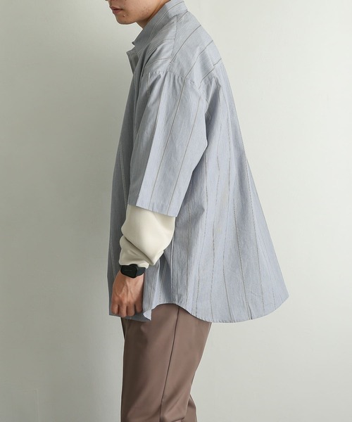 SENSE OF PLACE by URBAN RESEARCH(センスオブプレイスバイアーバンリサーチ)の「ストライプエクストラルーズシャツ(5分袖)(シャツ/ブラウス・メンズ・ホワイト/ネイビー/ライトベージュ・MEDIUM/LARGE)」の18枚目の写真