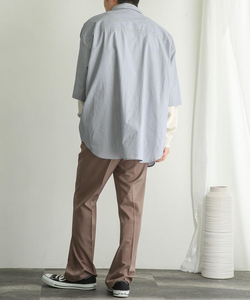 SENSE OF PLACE by URBAN RESEARCH(センスオブプレイスバイアーバンリサーチ)の「ストライプエクストラルーズシャツ(5分袖)(シャツ/ブラウス・メンズ・ホワイト/ネイビー/ライトベージュ・MEDIUM/LARGE)」の21枚目の写真