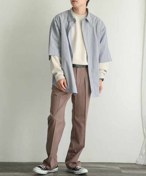 SENSE OF PLACE by URBAN RESEARCH(センスオブプレイスバイアーバンリサーチ)の「ストライプエクストラルーズシャツ(5分袖)(シャツ/ブラウス・メンズ・ホワイト/ネイビー/ライトベージュ・MEDIUM/LARGE)」の22枚目の写真