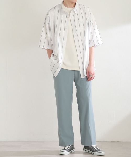 SENSE OF PLACE by URBAN RESEARCH(センスオブプレイスバイアーバンリサーチ)の「ストライプエクストラルーズシャツ(5分袖)(シャツ/ブラウス・メンズ・ホワイト/ネイビー/ライトベージュ・MEDIUM/LARGE)」の7枚目の写真