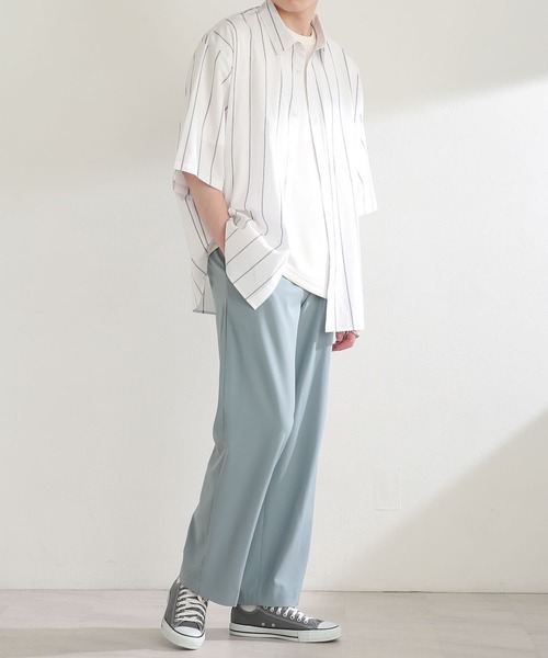 SENSE OF PLACE by URBAN RESEARCH(センスオブプレイスバイアーバンリサーチ)の「ストライプエクストラルーズシャツ(5分袖)(シャツ/ブラウス・メンズ・ホワイト/ネイビー/ライトベージュ・MEDIUM/LARGE)」の8枚目の写真