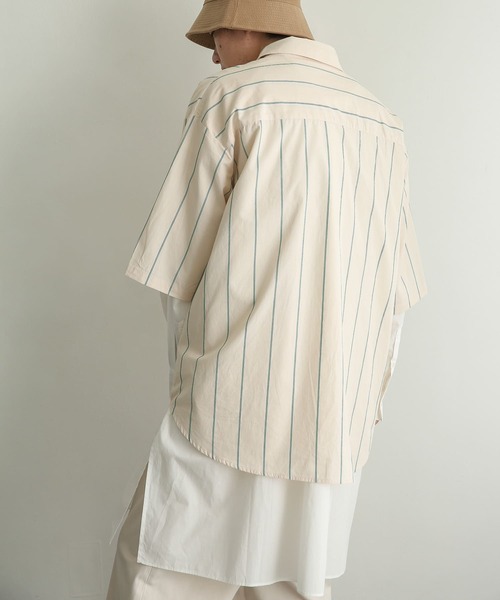 SENSE OF PLACE by URBAN RESEARCH(センスオブプレイスバイアーバンリサーチ)の「ストライプエクストラルーズシャツ(5分袖)(シャツ/ブラウス・メンズ・ホワイト/ネイビー/ライトベージュ・MEDIUM/LARGE)」の13枚目の写真