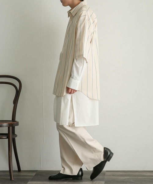 SENSE OF PLACE by URBAN RESEARCH(センスオブプレイスバイアーバンリサーチ)の「ストライプエクストラルーズシャツ(5分袖)(シャツ/ブラウス・メンズ・ホワイト/ネイビー/ライトベージュ・MEDIUM/LARGE)」の14枚目の写真