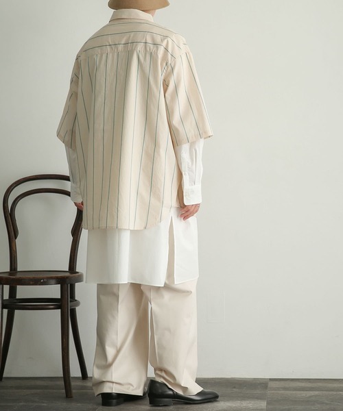 SENSE OF PLACE by URBAN RESEARCH(センスオブプレイスバイアーバンリサーチ)の「ストライプエクストラルーズシャツ(5分袖)(シャツ/ブラウス・メンズ・ホワイト/ネイビー/ライトベージュ・MEDIUM/LARGE)」の15枚目の写真