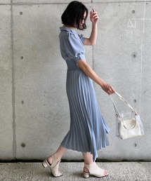 deux amour | 平織り開襟プリーツワンピース(シャツワンピース)