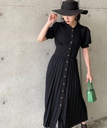 deux amour | 平織り開襟プリーツワンピース(シャツワンピース)