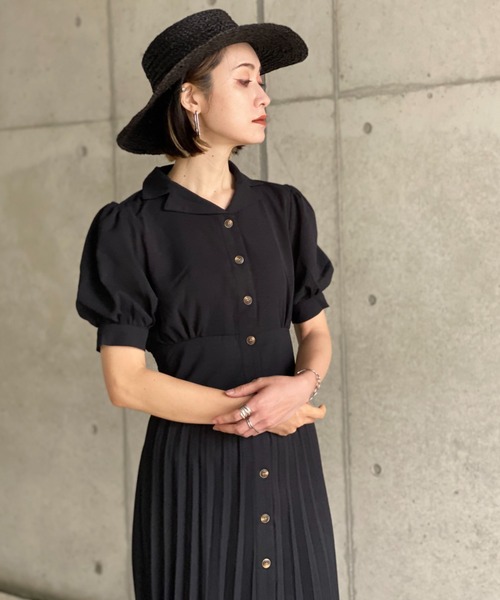 deux amour(ドゥーザムール)の「平織り開襟プリーツワンピース(シャツワンピース・レディース・ブラック/ベージュ/サックスブルー・MEDIUM)」の21枚目の写真