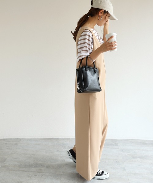 梨地ポンチVネックサロペット