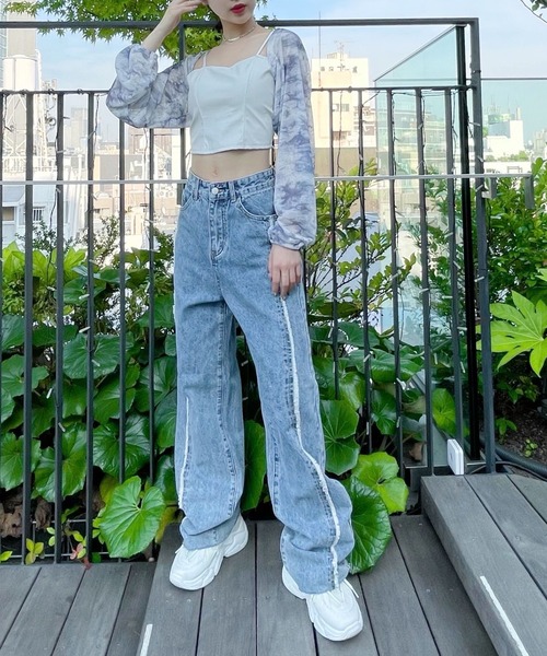 Figments（フィグメンツ）の「フリンジ切替デニムパンツ（デニムパンツ・レディース・ライトインディゴブルー・MEDIUM/LARGE/SMALL）」の9枚目の写真