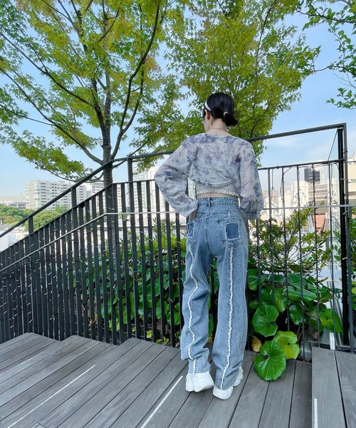 Figments（フィグメンツ）の「フリンジ切替デニムパンツ（デニムパンツ・レディース・ライトインディゴブルー・MEDIUM/LARGE/SMALL）」の5枚目の写真