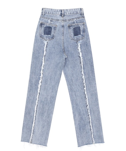 Figments（フィグメンツ）の「フリンジ切替デニムパンツ（デニムパンツ・レディース・ライトインディゴブルー・MEDIUM/LARGE/SMALL）」の4枚目の写真