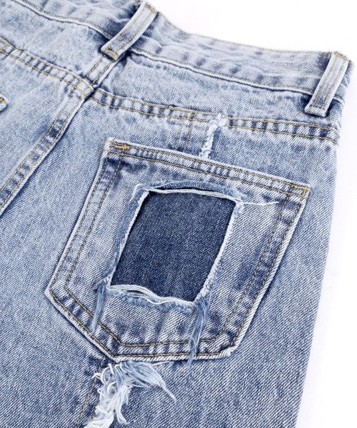 Figments（フィグメンツ）の「フリンジ切替デニムパンツ（デニムパンツ・レディース・ライトインディゴブルー・MEDIUM/LARGE/SMALL）」の7枚目の写真