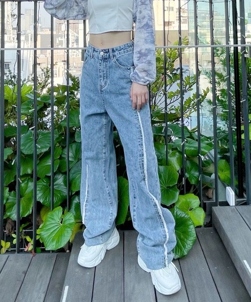 Figments（フィグメンツ）の「フリンジ切替デニムパンツ（デニムパンツ・レディース・ライトインディゴブルー・MEDIUM/LARGE/SMALL）」の17枚目の写真
