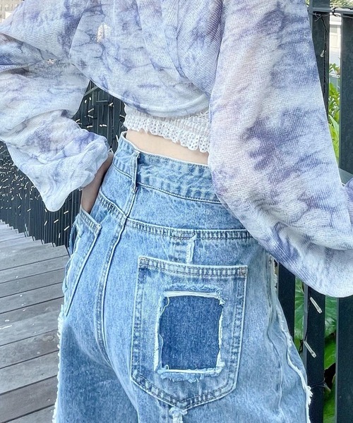 Figments（フィグメンツ）の「フリンジ切替デニムパンツ（デニムパンツ・レディース・ライトインディゴブルー・MEDIUM/LARGE/SMALL）」の19枚目の写真