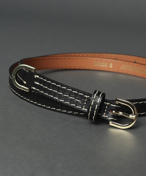 MAISON BOINET（メゾンボワネ）の「【 MAISON BOINET / メゾンボワネ 】 GRAINED CALF LEATHER STITCH BELT / グレインカーフレザーステッチベルト（ベルト・レディース・ブラック/ダークブラウン・75/80）」の4枚目の写真