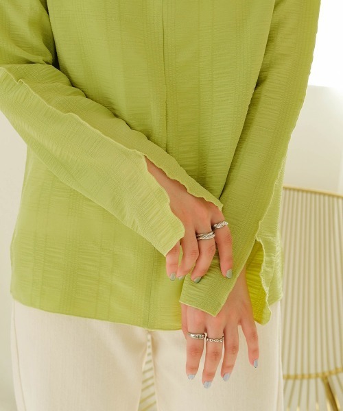 Bab（バブ）の「シアーサッカーストライプブラウス（シャツ/ブラウス・レディース・ブラック/ピンク/ライトグリーン/アイボリー・M）」の14枚目の写真