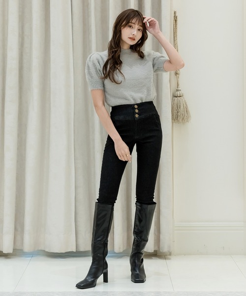 Julia Boutique(ジュリアブティック)の「3連ボタンハイウエストデニムスキニーパンツ/22512(デニムパンツ・レディース・ブラック/ネイビー/ブルー・S/M/L/LL/3L)」の5枚目の写真