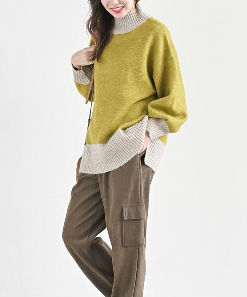 rps(アールピーエス)の「バイカラーハイネックニットプルオーバー(ニット/セーター・レディース・チャコールグレー/杢グレー/ベージュ系その他3/イエロー・M/フリー)」の7枚目の写真