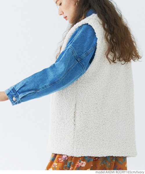 coca（coca）（コカ）の「ミドル丈ボアベスト（ベスト・レディース・ブラウン/アイボリー・ONE SIZE）」の5枚目の写真