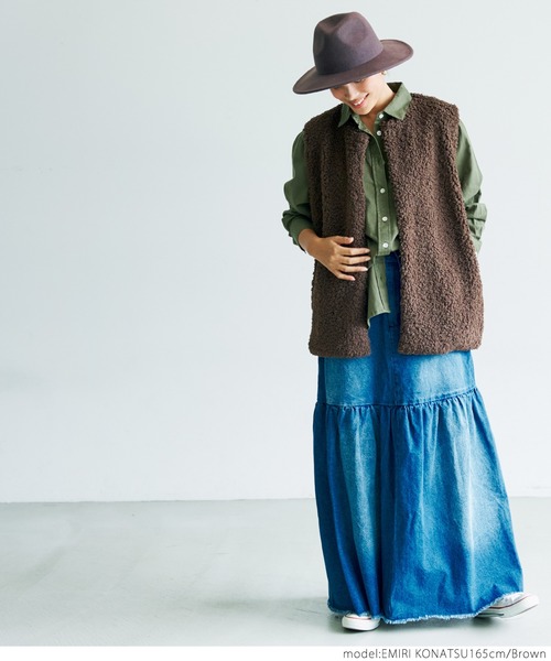 coca（coca）（コカ）の「ミドル丈ボアベスト（ベスト・レディース・ブラウン/アイボリー・ONE SIZE）」の14枚目の写真